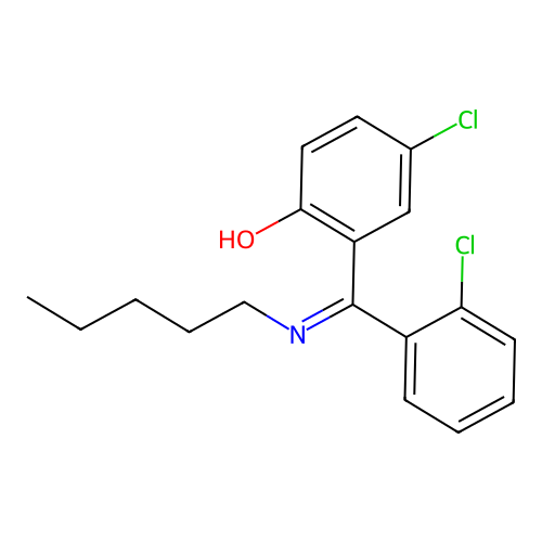 2-(Pentylimino-(2-chlorophenyl)methyl)-4-chlorophenol structure