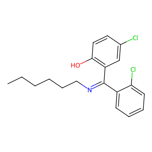 2-(Hexylimino-(2-chlorophenyl)methyl)-4-chlorophenol structure