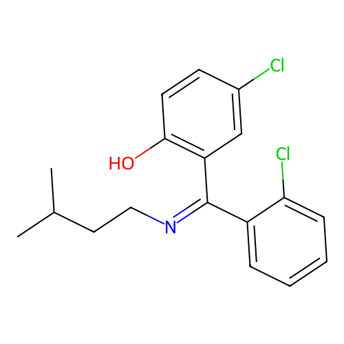 2-(3-Methylbutylimino-(2-chlorophenyl)methyl)-4-chlorophenol structure