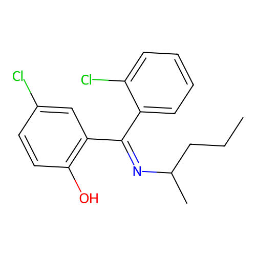 2-((1-Methylbutyl)imino-(2-chlorophenyl)methyl)-4-chlorophenol structure
