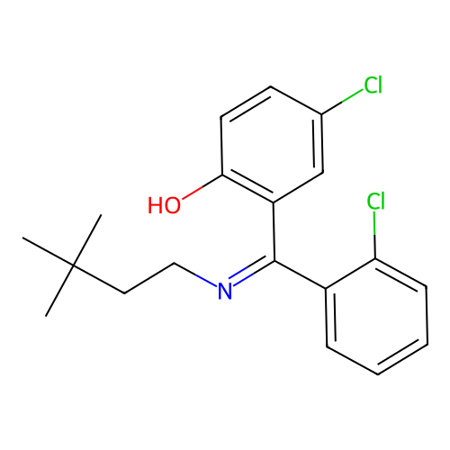 2-((3,3-Dimethylbutyl)imino-(2-chlorophenyl)methyl)-4-chlorophenol structure