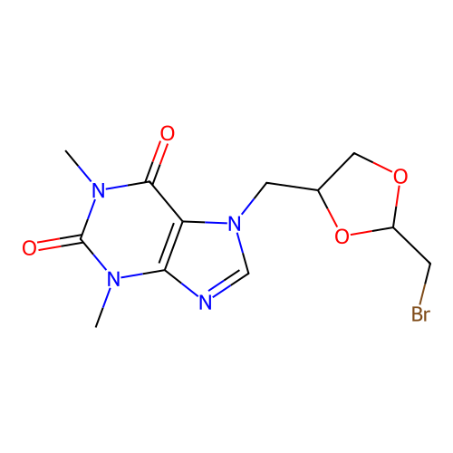 2-Bromomethyl-4-(7'-theophyllinylmethyl)dioxolane structure