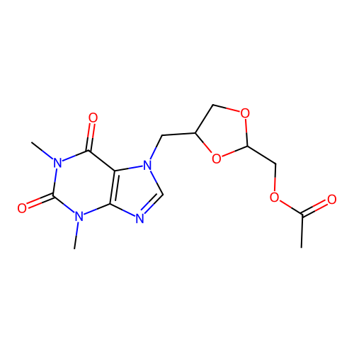 2-Acetoxymethyl-4-(7'-theophyllinylmethyl)dioxolane structure