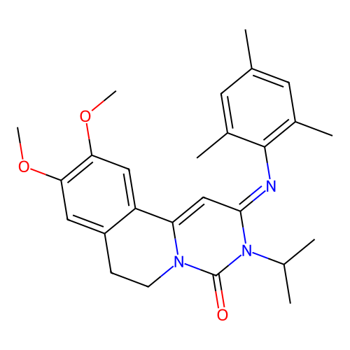 4H-Pyrimido(6,1-a)isoquinolin-4-one, 2,3,6,7-tetrahydro-9,10-dimethoxy-3-(1-methylethyl)-2-((2,4,6-trimethylphenyl)imino)- structure