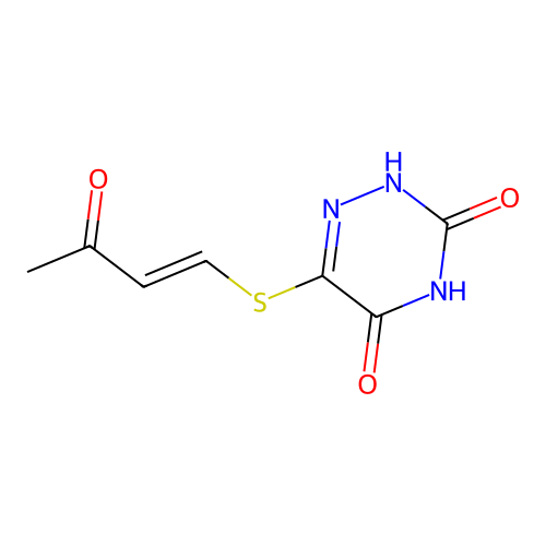 6-(3-oxobut-1-enylsulfanyl)-2H-1,2,4-triazine-3,5-dione structure