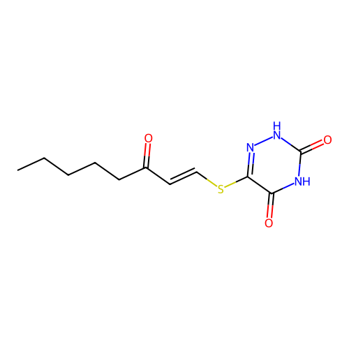 6-[(E)-3-oxooct-1-enyl]sulfanyl-2H-1,2,4-triazine-3,5-dione structure
