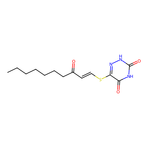 6-[(E)-3-oxodec-1-enyl]sulfanyl-2H-1,2,4-triazine-3,5-dione structure