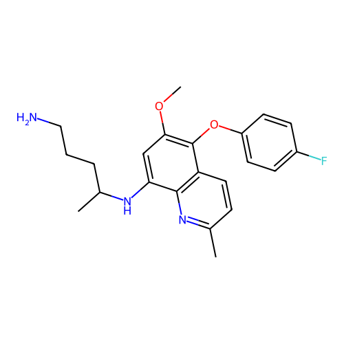 4-N-[5-(4-fluorophenoxy)-6-methoxy-2-methylquinolin-8-yl]pentane-1,4-diamine structure