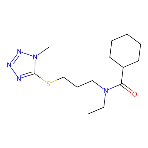 Cyclohexanecarboxamide, N-ethyl-N-(3-((1-methyl-1H-tetrazol-5-yl)thio)propyl)- structure