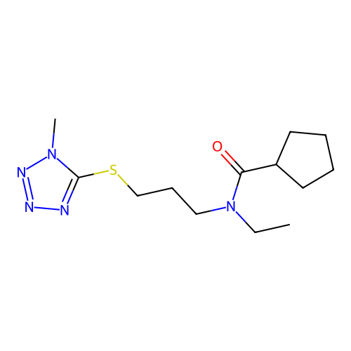Cyclopentanecarboxamide, N-ethyl-N-(3-((1-methyl-1H-tetrazol-5-yl)thio)propyl)- structure
