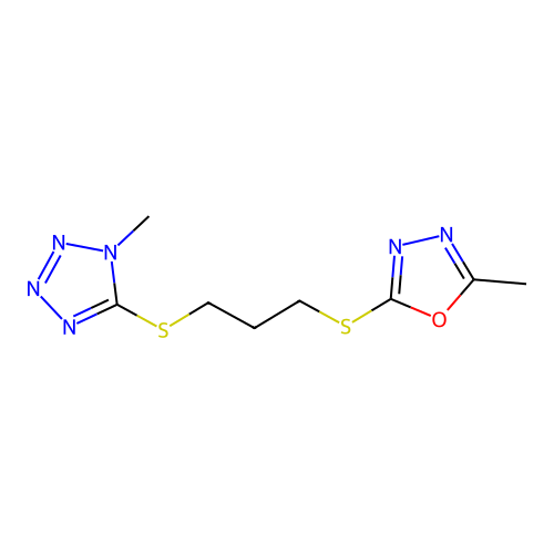 1H-Tetrazole, 1-methyl-5-((3-((5-methyl-1,3,4-oxadiazol-2-yl)thio)propyl)thio)- structure