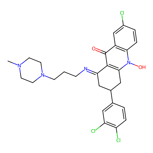 (1Z)-7-Chloro-3-(3,4-dichlorophenyl)-10-hydroxy-1-([(Z)-3-(4-methyl-1-piperazinyl)propyl]imino)-1,3,4,10-tetrahydro-9(2H)-acridinone structure