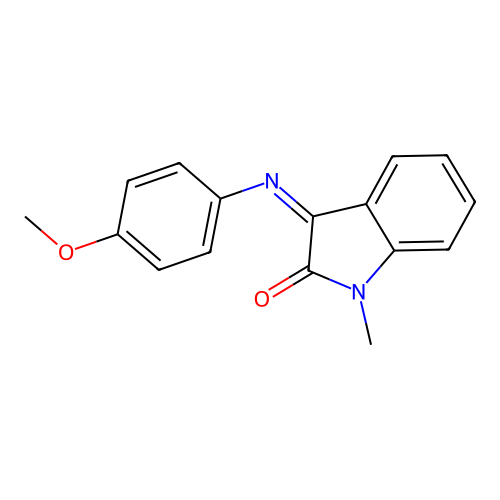 3-[(4-methoxyphenyl)imino]-1-methyl-1,3-dihydro-2H-indol-2-one structure