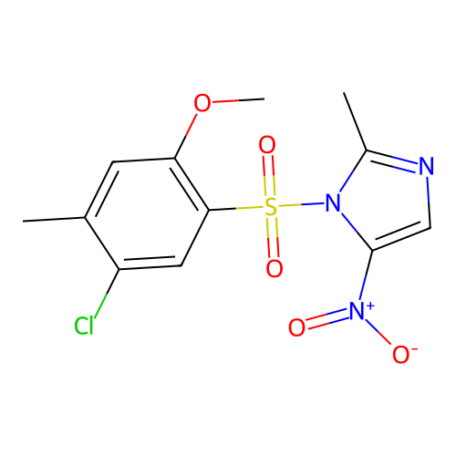 1-((5-chloro-2-methoxy-4-methylphenyl)sulfonyl)-2-methyl-5-nitro-1H-imidazole structure