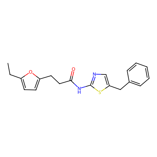 N-(5-benzyl-1,3-thiazol-2-yl)-3-(5-ethylfuran-2-yl)propanamide structure
