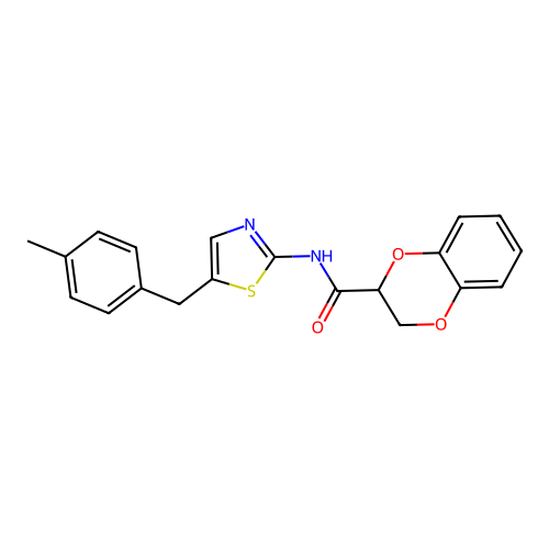 N-(5-(4-methylbenzyl)thiazol-2-yl)-2,3-dihydrobenzo[b][1,4]dioxine-2-carboxamide structure