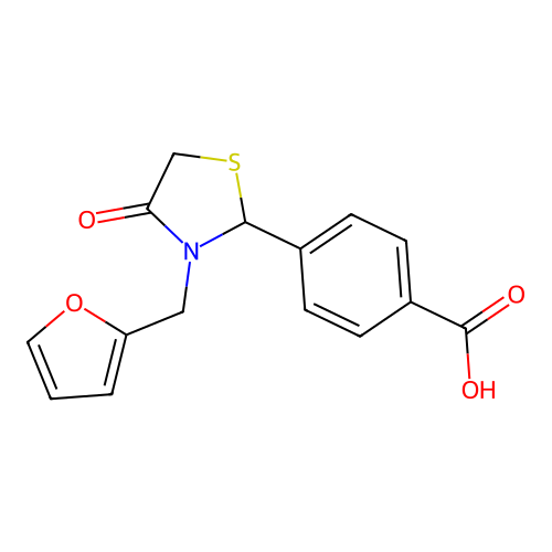 4-[3-(Furan-2-ylmethyl)-4-oxo-1,3-thiazolidin-2-yl]benzoic acid structure