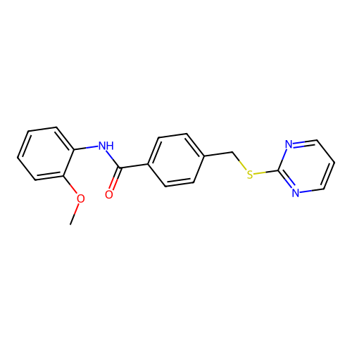 N-(2-methoxyphenyl)-4-(pyrimidin-2-ylsulfanylmethyl)benzamide structure