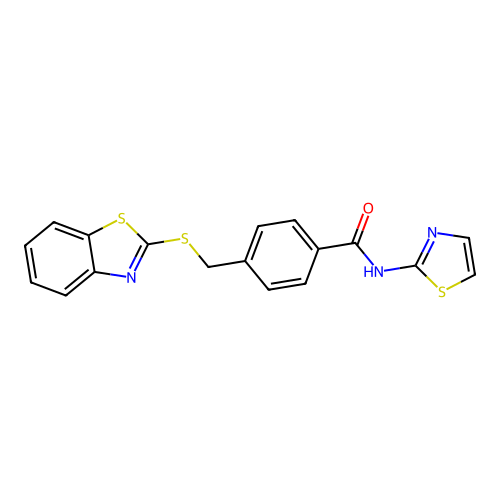 4-[(1,3-benzothiazol-2-ylsulfanyl)methyl]-N-(1,3-thiazol-2-yl)benzamide structure