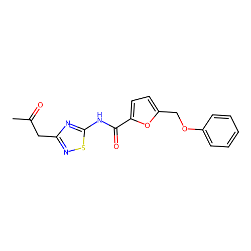 N-(3-(2-oxopropyl)-1,2,4-thiadiazol-5-yl)-5-(phenoxymethyl)furan-2-carboxamide structure