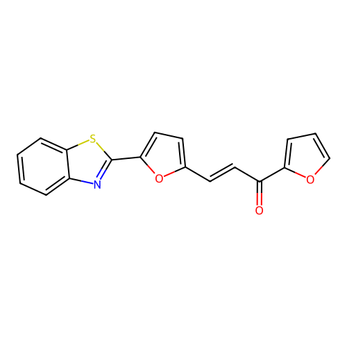 (E)-3-(5-(benzo[d]thiazol-2-yl)furan-2-yl)-1-(furan-2-yl)prop-2-en-1-one structure