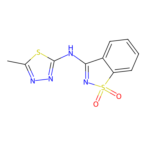 N-(5-methyl-1,3,4-thiadiazol-2-yl)-1,2-benzothiazol-3-amine 1,1-dioxide structure
