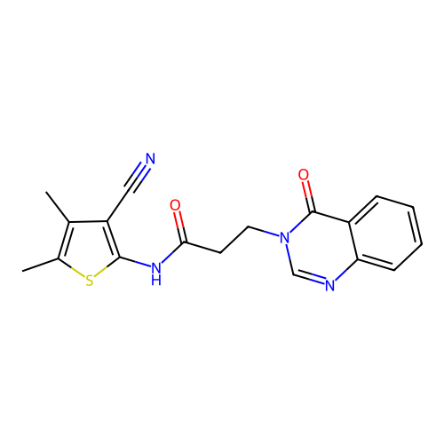 N-(3-cyano-4,5-dimethylthiophen-2-yl)-3-(4-oxoquinazolin-3-yl)propanamide structure