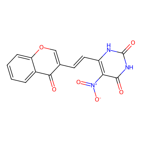 3-[(E)-2-(2,6-dihydroxy-5-nitropyrimidin-4-yl)ethenyl]-4H-chromen-4-one structure