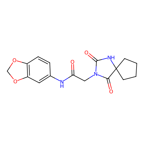 N-(2H-1,3-benzodioxol-5-yl)-2-{2,4-dioxo-1,3-diazaspiro[4.4]nonan-3-yl}acetamide structure