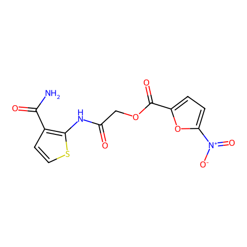 [2-[(3-Carbamoylthiophen-2-yl)amino]-2-oxoethyl] 5-nitrofuran-2-carboxylate structure