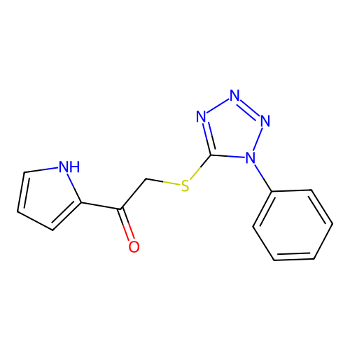 2-[(1-phenyl-1H-1,2,3,4-tetrazol-5-yl)sulfanyl]-1-(1H-pyrrol-2-yl)ethan-1-one structure