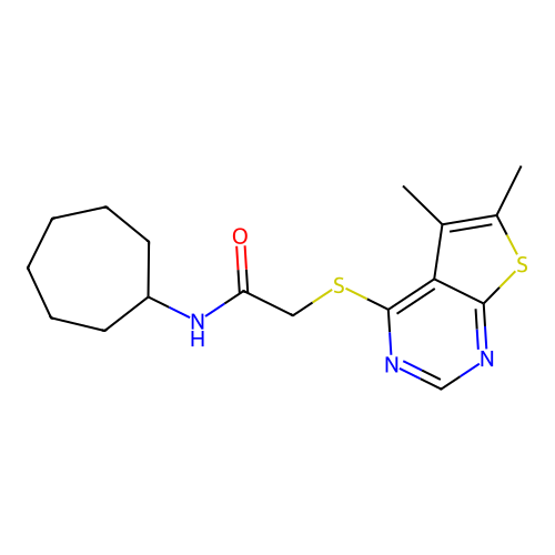 N-cycloheptyl-2-[(5,6-dimethylthieno[2,3-d]pyrimidin-4-yl)sulfanyl]acetamide structure