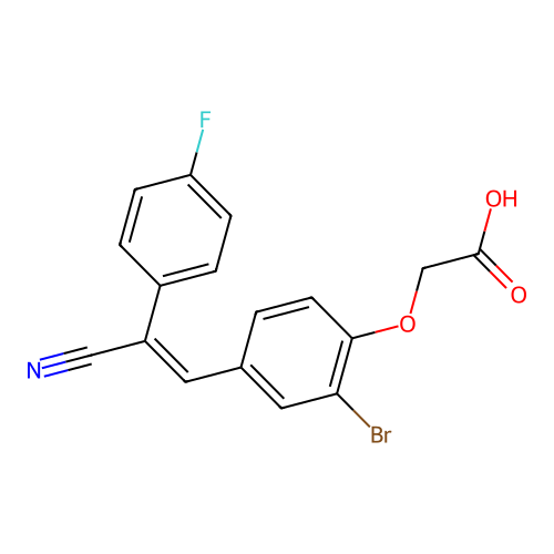 {2-bromo-4-[(E)-2-cyano-2-(4-fluorophenyl)ethenyl]phenoxy}acetic acid structure