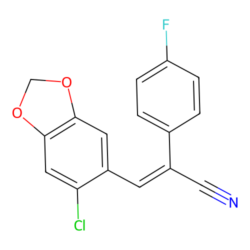 (E)-3-(6-chloro-1,3-benzodioxol-5-yl)-2-(4-fluorophenyl)prop-2-enenitrile structure
