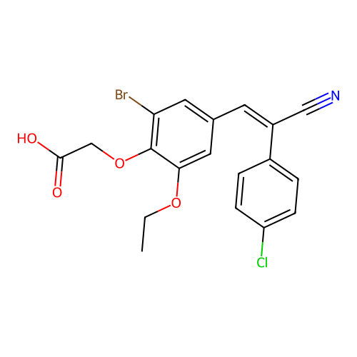 {2-bromo-4-[(E)-2-(4-chlorophenyl)-2-cyanoethenyl]-6-ethoxyphenoxy}acetic acid structure