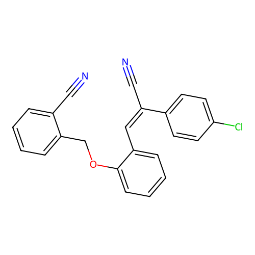 2-({2-[(E)-2-(4-chlorophenyl)-2-cyanoethenyl]phenoxy}methyl)benzonitrile structure