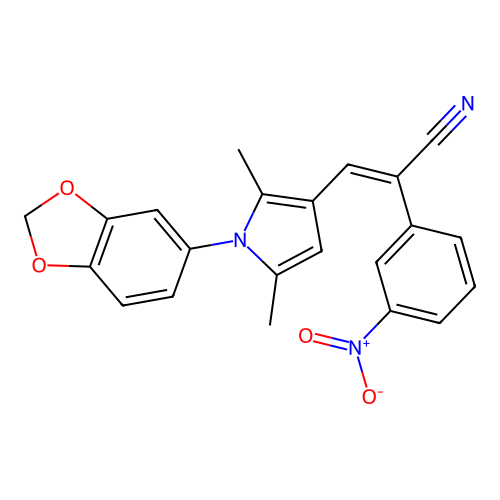(2E)-3-[1-(1,3-benzodioxol-5-yl)-2,5-dimethyl-1H-pyrrol-3-yl]-2-(3-nitrophenyl)prop-2-enenitrile structure