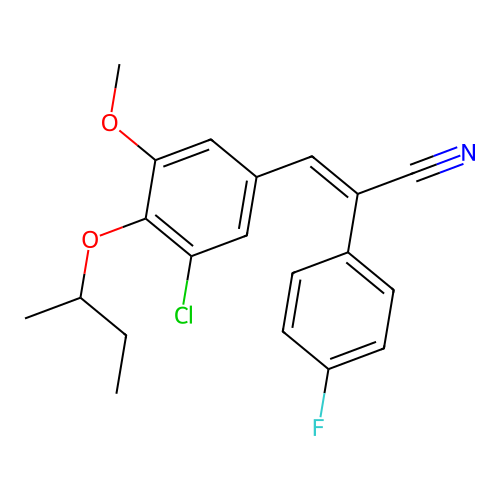 (2E)-3-[4-(butan-2-yloxy)-3-chloro-5-methoxyphenyl]-2-(4-fluorophenyl)prop-2-enenitrile structure