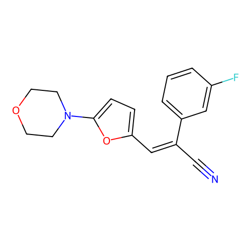 (E)-2-(3-fluorophenyl)-3-(5-morpholin-4-ylfuran-2-yl)prop-2-enenitrile structure