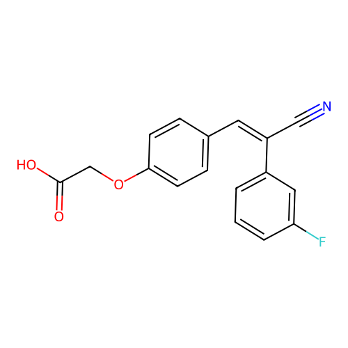 {4-[(E)-2-cyano-2-(3-fluorophenyl)ethenyl]phenoxy}acetic acid structure
