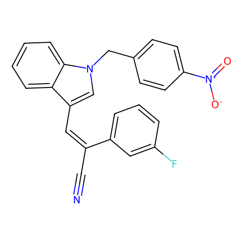 (E)-2-(3-fluorophenyl)-3-[1-[(4-nitrophenyl)methyl]indol-3-yl]prop-2-enenitrile structure