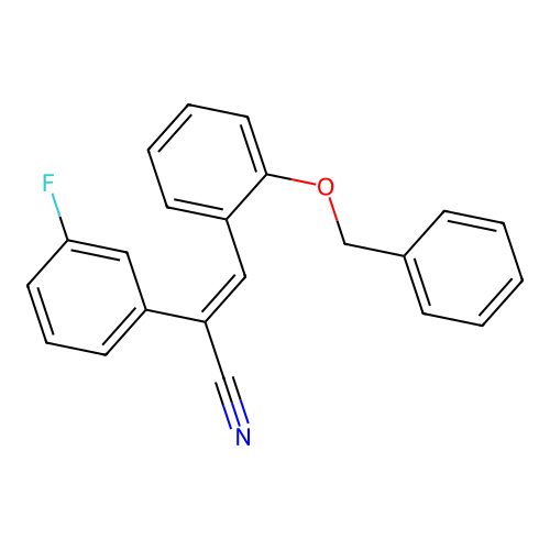 (E)-2-(3-fluorophenyl)-3-(2-phenylmethoxyphenyl)prop-2-enenitrile structure