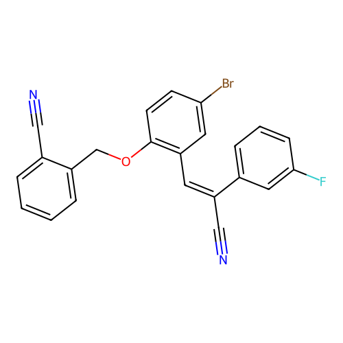 2-({4-bromo-2-[(E)-2-cyano-2-(3-fluorophenyl)ethenyl]phenoxy}methyl)benzonitrile structure