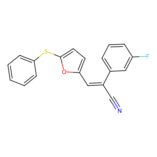 (E)-2-(3-fluorophenyl)-3-(5-phenylsulfanylfuran-2-yl)prop-2-enenitrile structure