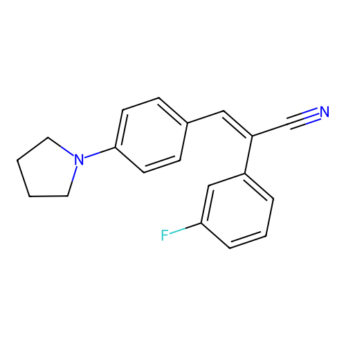 (E)-2-(3-fluorophenyl)-3-(4-pyrrolidin-1-ylphenyl)prop-2-enenitrile structure