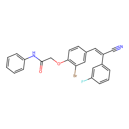 2-[2-bromo-4-[(E)-2-cyano-2-(3-fluorophenyl)ethenyl]phenoxy]-N-phenylacetamide structure