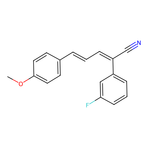 (2E,4E)-2-(3-fluorophenyl)-5-(4-methoxyphenyl)penta-2,4-dienenitrile structure