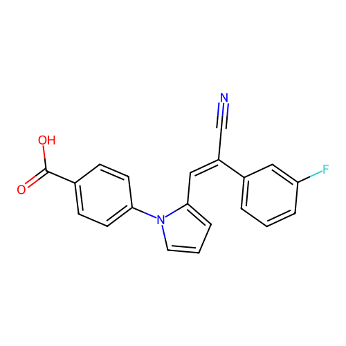 4-{2-[(E)-2-cyano-2-(3-fluorophenyl)ethenyl]-1H-pyrrol-1-yl}benzoic acid structure