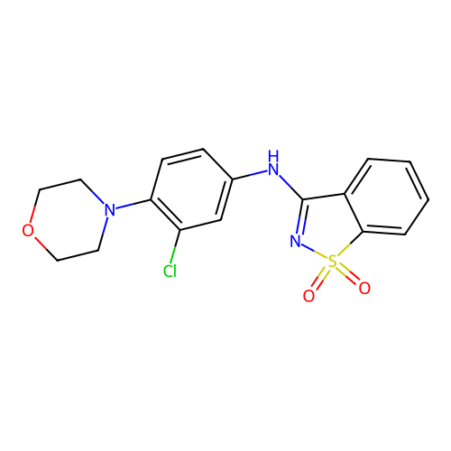 N-[3-chloro-4-(4-morpholinyl)phenyl]-1,1-dioxo-1,2-benzothiazol-3-amine structure