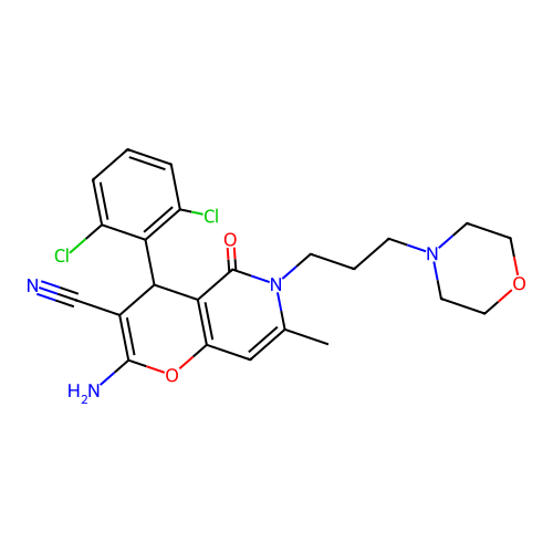 2-amino-4-(2,6-dichlorophenyl)-7-methyl-6-[3-(morpholin-4-yl)propyl]-5-oxo-5,6-dihydro-4H-pyrano[3,2-c]pyridine-3-carbonitrile structure